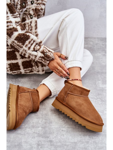 Fashionable Suede Low Snow Boots Camel Nucca