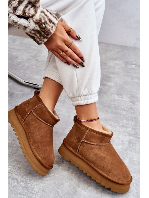 Fashionable Suede Low Snow Boots Camel Nucca