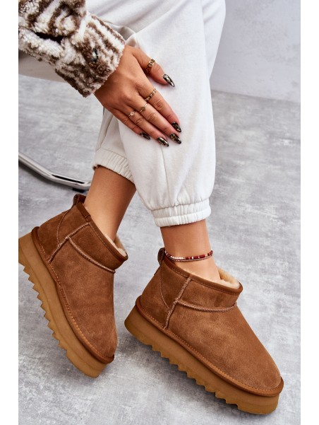 Fashionable Suede Low Snow Boots Camel Nucca