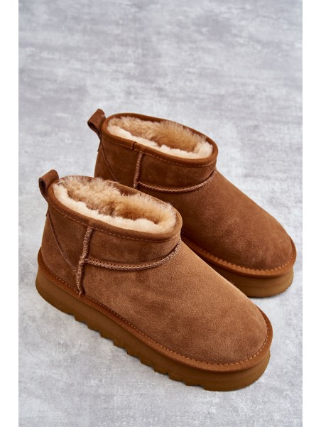 Fashionable Suede Low Snow Boots Camel Nucca