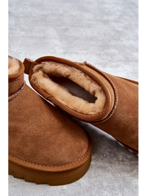 Fashionable Suede Low Snow Boots Camel Nucca