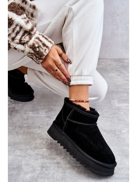 Fashionable Suede Low Snow Boots Black Nucca