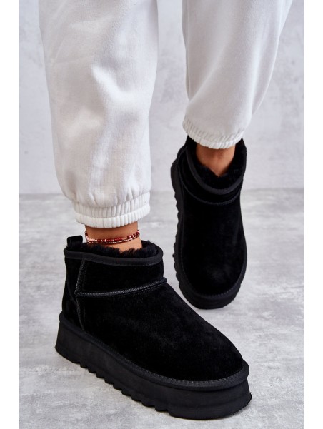 Fashionable Suede Low Snow Boots Black Nucca