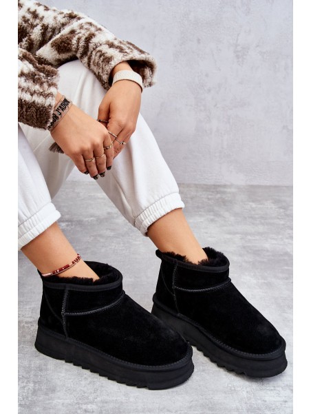 Fashionable Suede Low Snow Boots Black Nucca