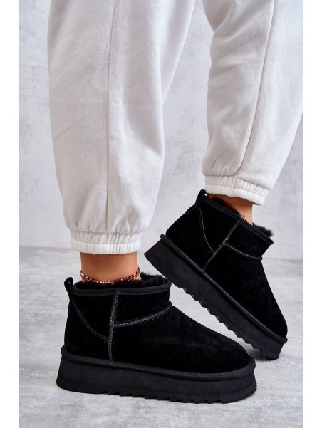 Fashionable Suede Low Snow Boots Black Nucca