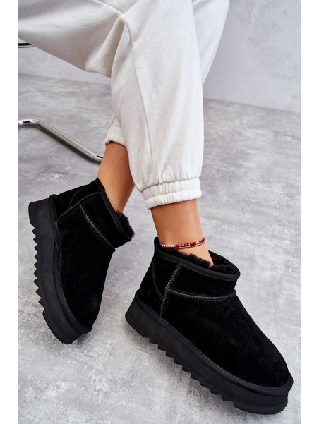 Fashionable Suede Low Snow Boots Black Nucca