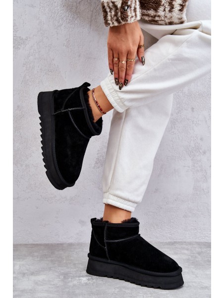 Fashionable Suede Low Snow Boots Black Nucca