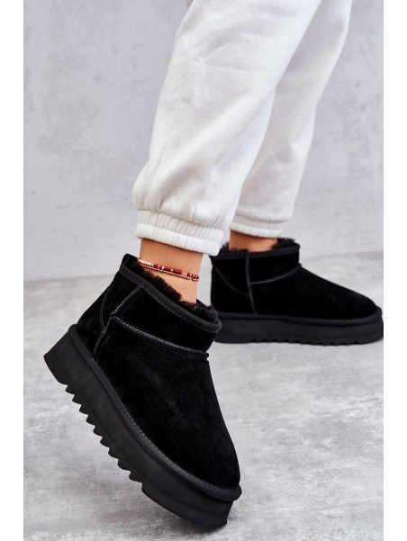 Fashionable Suede Low Snow Boots Black Nucca
