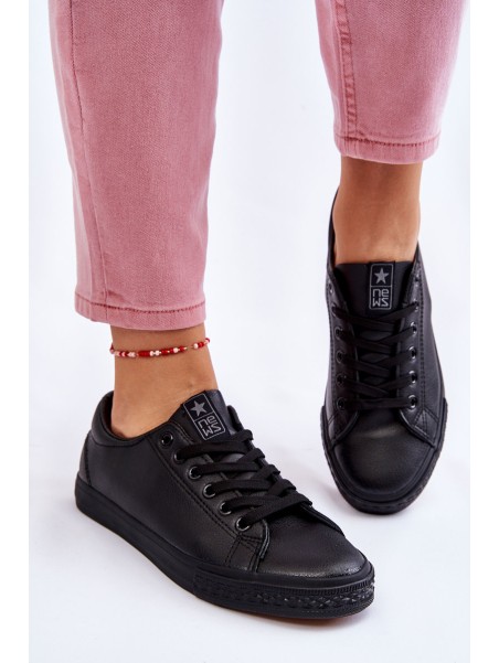 Women's Classic Leather Sneakers Black Misima