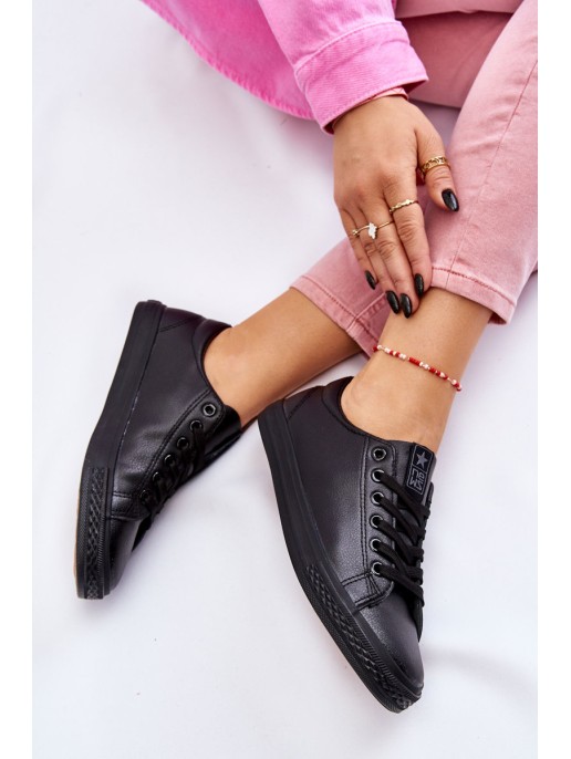Women's Classic Leather Sneakers Black Misima