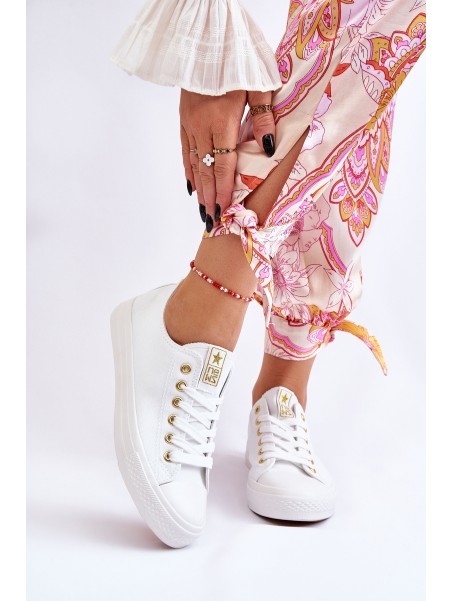 Women's Classic Sneakers White And Gold Ecoma