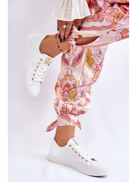 Women's Classic Sneakers White And Gold Ecoma