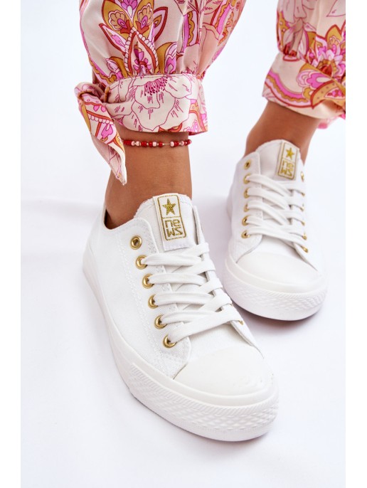 Women's Classic Sneakers White And Gold Ecoma Women's Classic Sneakers White And Gold Ecoma
