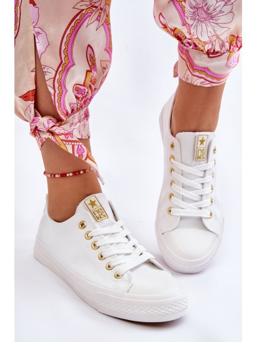 Women's Classic Sneakers White And Gold Ecoma Women's Classic Sneakers White And Gold Ecoma