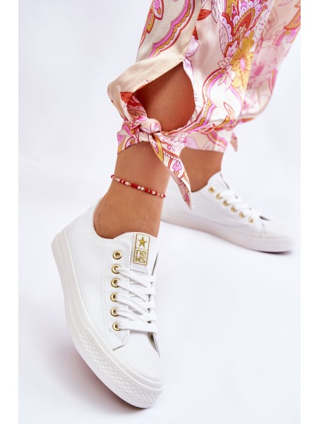 Women's Classic Sneakers White And Gold Ecoma