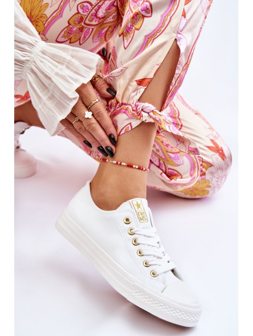 Women's Classic Sneakers White And Gold Ecoma Women's Classic Sneakers White And Gold Ecoma