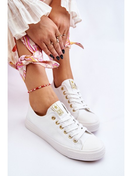 Women's Classic Sneakers White And Gold Ecoma