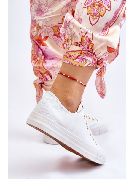 Women's Classic Sneakers White And Gold Ecoma