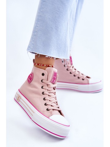 Women's High Textile Platform Sneakers Big Star LL274186 Pink 2