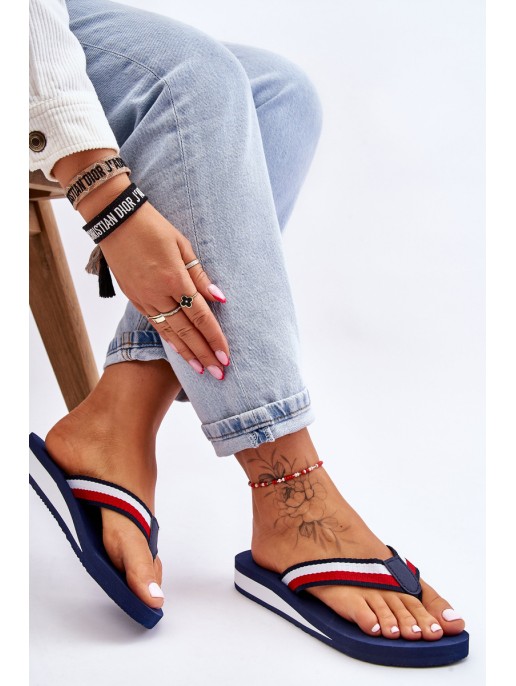 Women's Big Star Platform Flip Flops LL274779 Navy Blue