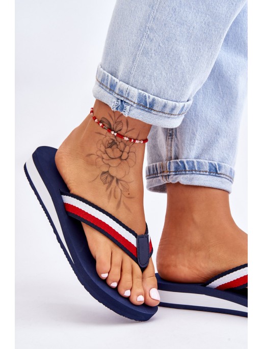 Women's Big Star Platform Flip Flops LL274779 Navy Blue