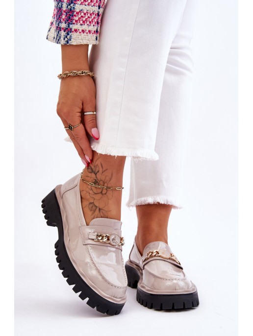 Patent Leather Platform Loafers Light Gray Ronin