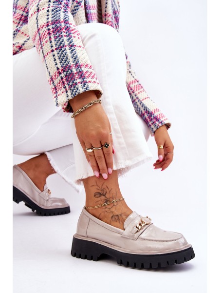 Patent Leather Platform Loafers Light Gray Ronin