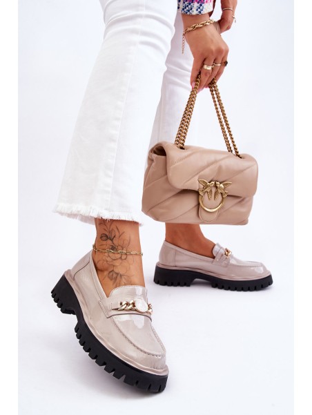 Patent Leather Platform Loafers Light Gray Ronin