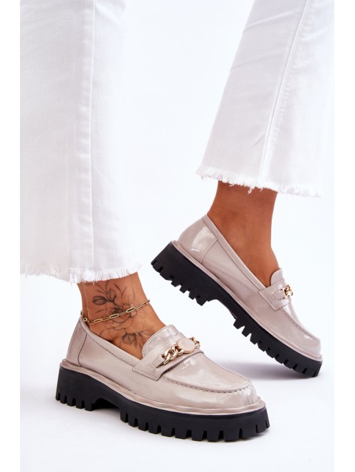 Patent Leather Platform Loafers Light Gray Ronin