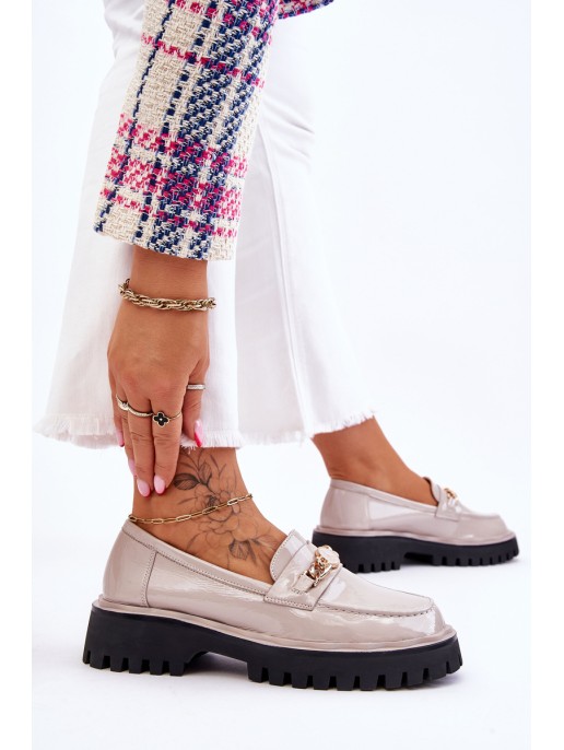 Patent Leather Platform Loafers Light Gray Ronin