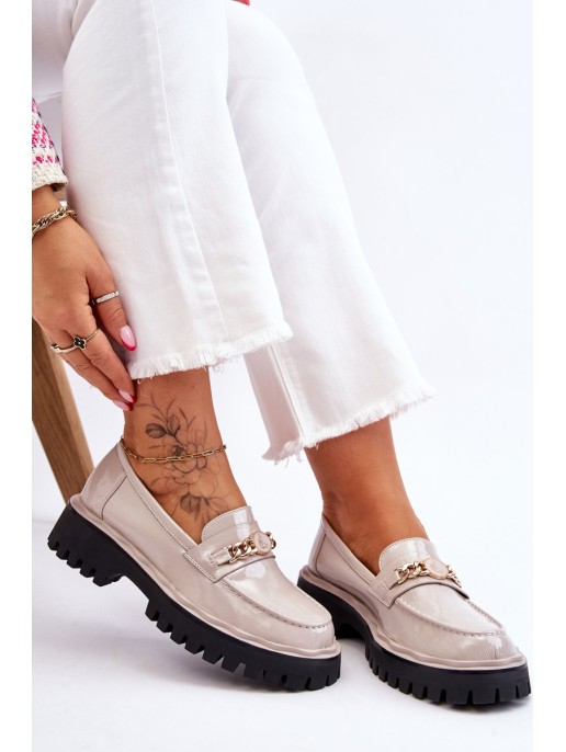 Patent Leather Platform Loafers Light Gray Ronin