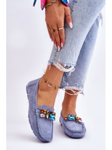Women's Suede Loafers With Crystals Blue Lucille 2