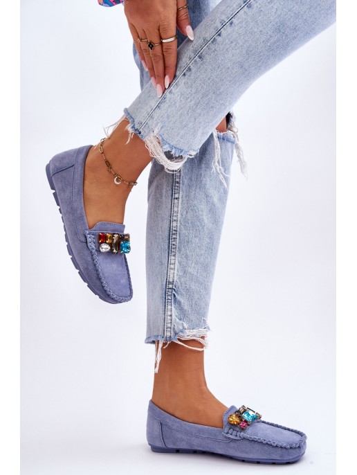 Women's Suede Loafers With Crystals Blue Lucille Women's Suede Loafers With Crystals Blue Lucille