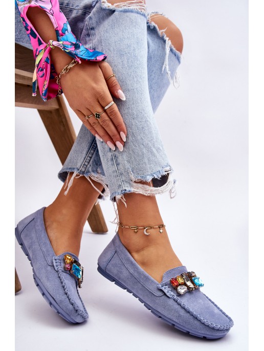 Women's Suede Loafers With Crystals Blue Lucille Women's Suede Loafers With Crystals Blue Lucille
