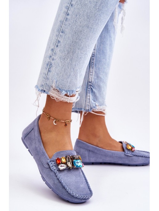 Women's Suede Loafers With Crystals Blue Lucille Women's Suede Loafers With Crystals Blue Lucille