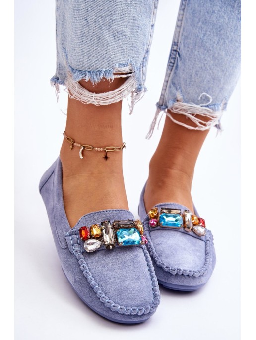 Women's Suede Loafers With Crystals Blue Lucille Women's Suede Loafers With Crystals Blue Lucille