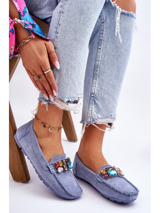 Women's Suede Loafers With Crystals Blue Lucille Women's Suede Loafers With Crystals Blue Lucille