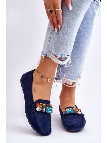 Women's Suede Loafers With Crystals navy blue Lucille 2