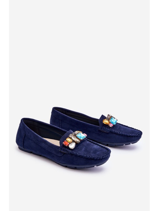 Women's Suede Loafers With Crystals navy blue Lucille Women's Suede Loafers With Crystals navy blue Lucille