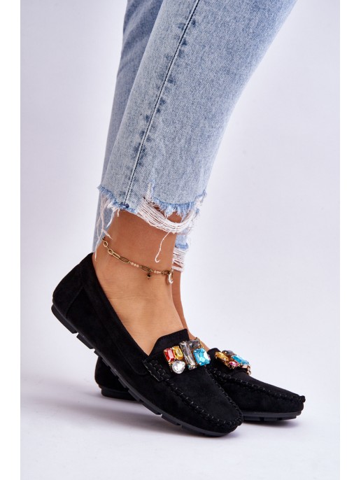 Women's Suede Loafers With Crystals navy blue Lucille Women's Suede Loafers With Crystals navy blue Lucille