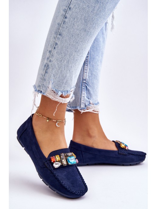 Women's Suede Loafers With Crystals navy blue Lucille Women's Suede Loafers With Crystals navy blue Lucille