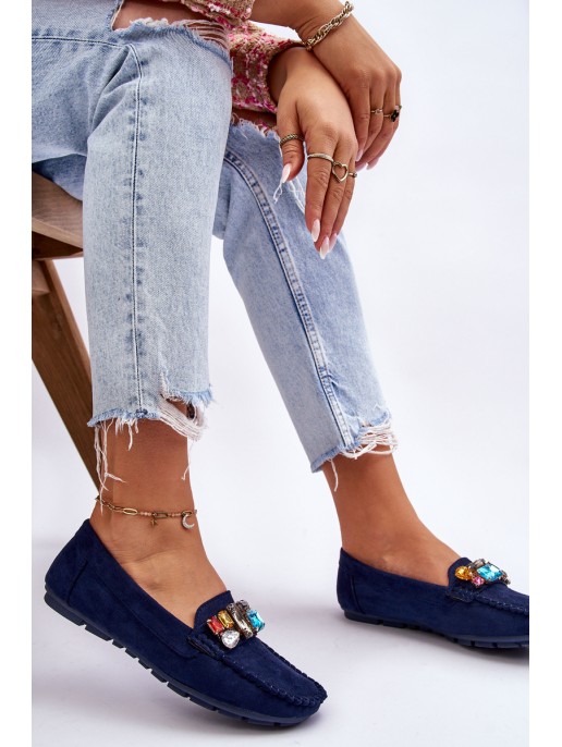 Women's Suede Loafers With Crystals navy blue Lucille Women's Suede Loafers With Crystals navy blue Lucille