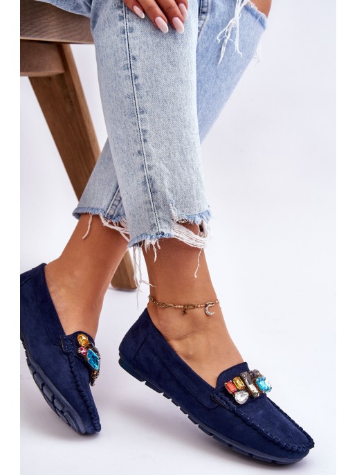 Women's Suede Loafers With Crystals navy blue Lucille Women's Suede Loafers With Crystals navy blue Lucille