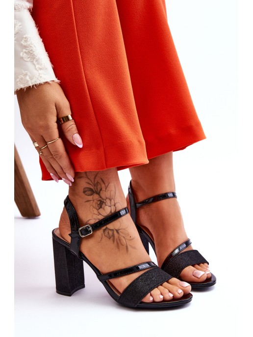 Glossy High Heel Sandals Black Alicia