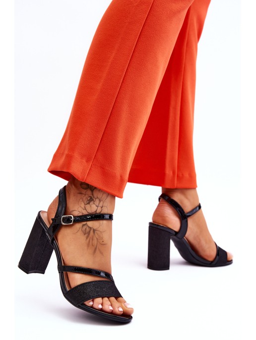 Glossy High Heel Sandals Black Alicia