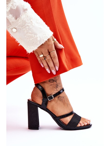 Glossy High Heel Sandals Black Alicia
