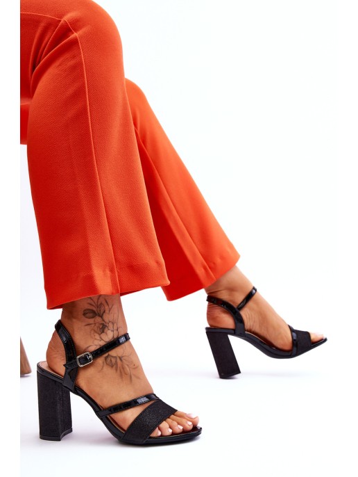 Glossy High Heel Sandals Black Alicia