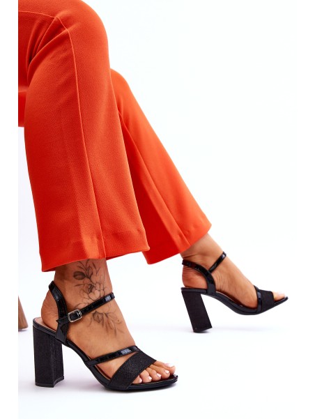 Glossy High Heel Sandals Black Alicia