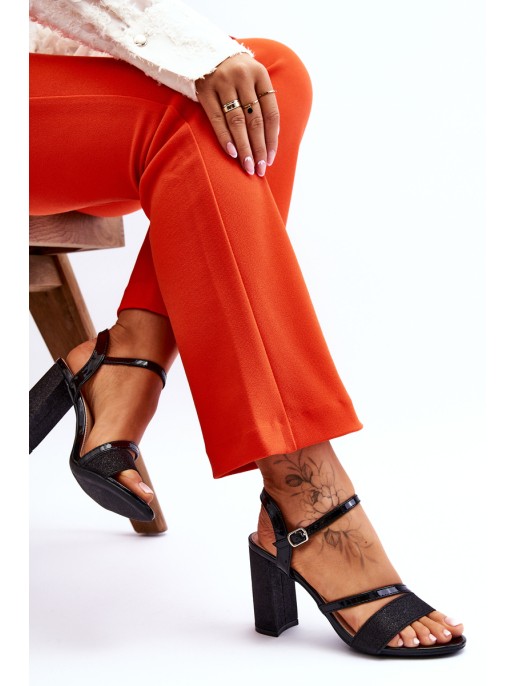 Glossy High Heel Sandals Black Alicia