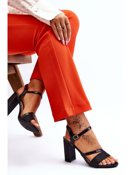 Glossy High Heel Sandals Black Alicia